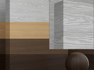 Wooden Structural Components With Light Brown Dark Grain Textures And Sphere 3d model