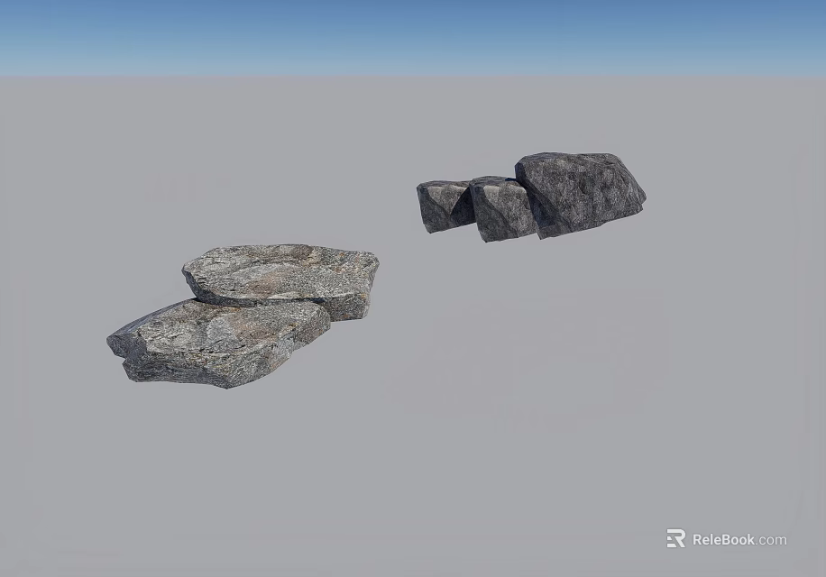 Two Groups of Textured Stones on Gray Background with Natural Surface Details 3d model 