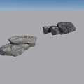 Two Groups of Textured Stones on Gray Background with Natural Surface Details