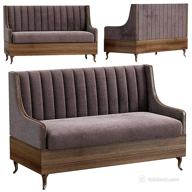 Modern Two Seater Sofa With Vertical Tufted Back And Wooden Frame Base 3d model