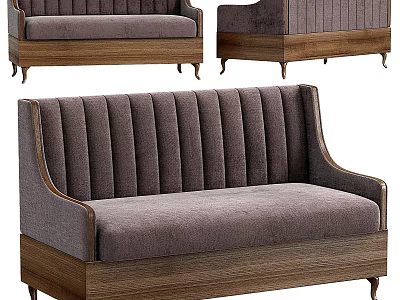 Modern Two Seater Sofa With Vertical Tufted Back And Wooden Frame Base 3d model
