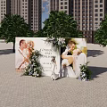 Wedding Photo Spot With Large Backdrop Flower Decorations Green Plants And Bride Groom