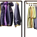 Colorful Clothes on Stylish Racks with Assorted Bags Shoes and Folded Garments