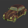 Vintage Classic Beetle Car With Blue Gray Body And Gold Accents Design