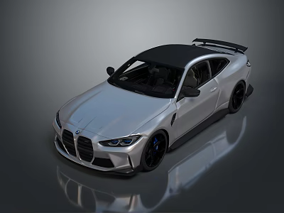 Silver Sports Coupe With Black Roof Rear Spoiler And Aerodynamic Design Features 3d model