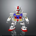 Gundam Robot Model Standing Pose With White Red Blue Yellow Colors On Reflective Background