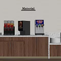 Material Themed Beverage Station With Dispensers Coffee Machine Wooden Cabinets And Marble Top