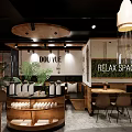 Modern Café Interior Design With Wooden Furniture Green Plants And Open Layout Decor