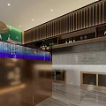 Modern Chinese Style Restaurant Interior With Wooden Decor Reception Desk Green Plants And Warm Lighting
