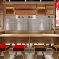 Chinese Restaurant Interior With Red Stools Wooden Tables And Counter Decor