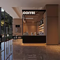 Modern Moxocoffee Cafe Interior Design With Counter Shelves And Strip Lighting