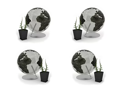 Modern Globe And Small Potted Plant Decorative Ornament Set For Home Decor 3d model