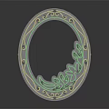 Oval Decorative Photo Frame With Intricate Green Floral Patterns And Gold Accents