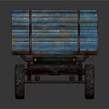 Vintage Blue Striped Trailer With Rustic Bed And Worn Metal Wheels