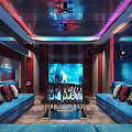 Modern KTV Room Interior With Blue Sofas And Colorful Lighting Decor 3d model