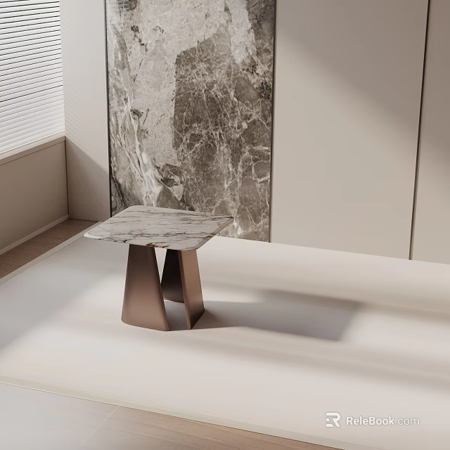 Modern Minimalist Side Table With Sleek Marble Top And Bronze Metal Base 3d model 