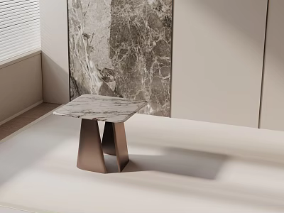 Modern Minimalist Side Table With Sleek Marble Top And Bronze Metal Base 3d model