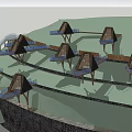 Detached Villas in Mountain Forest With Triangular Roofs On Elevated Platforms Surrounded By Lush Trees