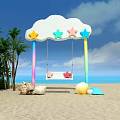 Beach Photo Check-in Spot With Cloud Swing Colorful Stars Palm Trees And Seashells