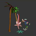 Tropical Decorative Scene With Tall Palm Trees Green Leaves And Orange Trunks
