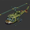 Olive Green Military Helicopter Shark Mouth Design Green Rotors and Weapons on Dark Background