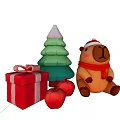 Christmas Inflatable Bear with Santa Hat Tree Gift Box and Red Apples 3d model