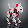 White And Red Robotic Cat With Mechanical Legs Bionic Ears Sci Fi Pet Design 3d model