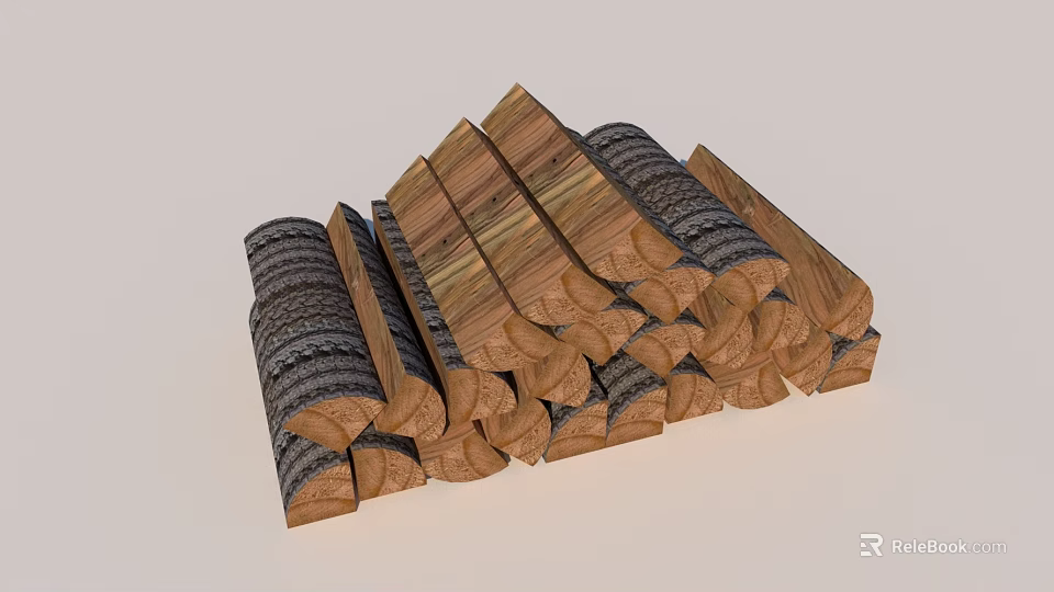 Stone Wood Firewood Logs Stacked With Natural Bark Texture And Grain 3d model 