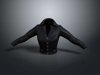 Stylish Black Leather Jacket With Button Front And Open Collar Design 3d model