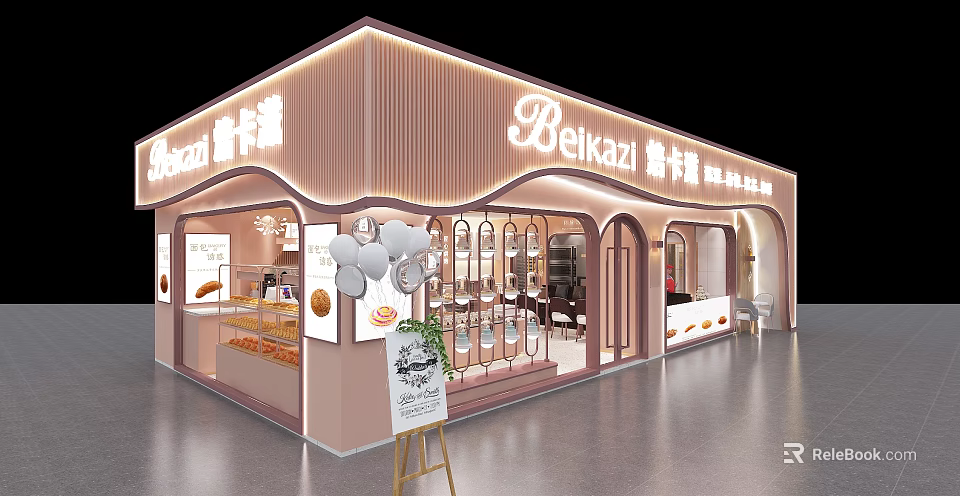 Elegant Modern Beikazi Milk Tea Shop Storefront With Pastry Display And Drinks Showcase 3d model 