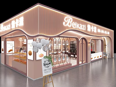 Elegant Modern Beikazi Milk Tea Shop Storefront With Pastry Display And Drinks Showcase 3d model