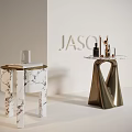 Modern Stylish Side Tables With White Marble Top And Golden Metal Base Design