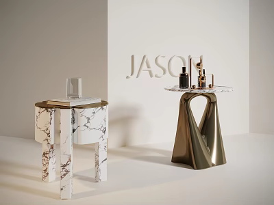 Modern Stylish Side Tables With White Marble Top And Golden Metal Base Design 3d model