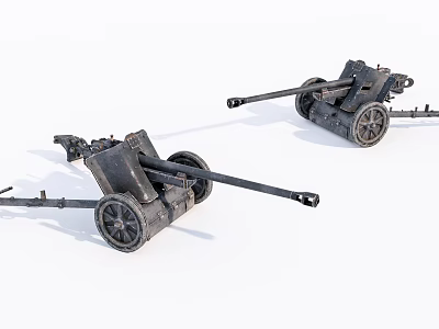 Two Vintage Military Cannons Historical Weapons With Metal Wheels And Old Design 3d model