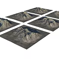 Multiple Garden Landscape Rockery Models on Square Bases with Green Background