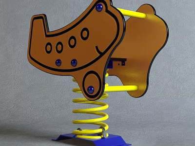 Brown Cartoon Shaped Decorative Ornament Set With Yellow Spring And Blue Base Decorative Holes 3d model