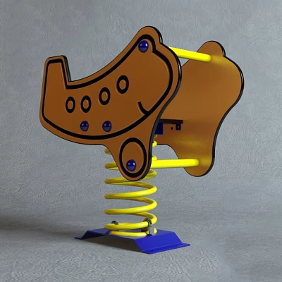 Brown Cartoon Shaped Decorative Ornament Set With Yellow Spring And Blue Base Decorative Holes 3d model