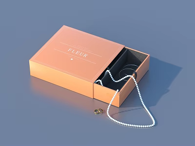 Open Orange Decorative Storage Box With Pearl Necklace And Rings 3d model
