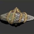 Ancient Stone Weapon Featuring Wooden Handle And Rope Wrapped Stone Head Design