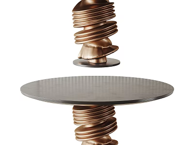 Modern Elegant Dining Table With Copper Spiral Base And Round Tabletop 3d model
