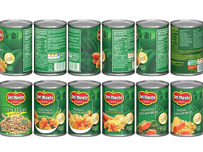 Del Monte Assorted Canned Vegetables In Green Tins With Multiple Flavors 3d model