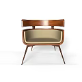 Modern Accent Leisure Chair With Curved Wooden Armrests Light Padded Seat And Slim Legs