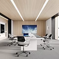 Modern Meeting Room Minimalist Log Office Meeting Table and Chair Projection Carpet Cabinet 3d model