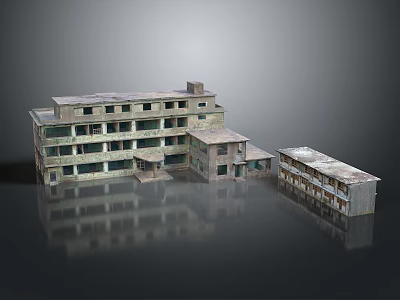 3D Model Building Featuring Multi Story Connected Structures Old Style Design And Windows 3d model