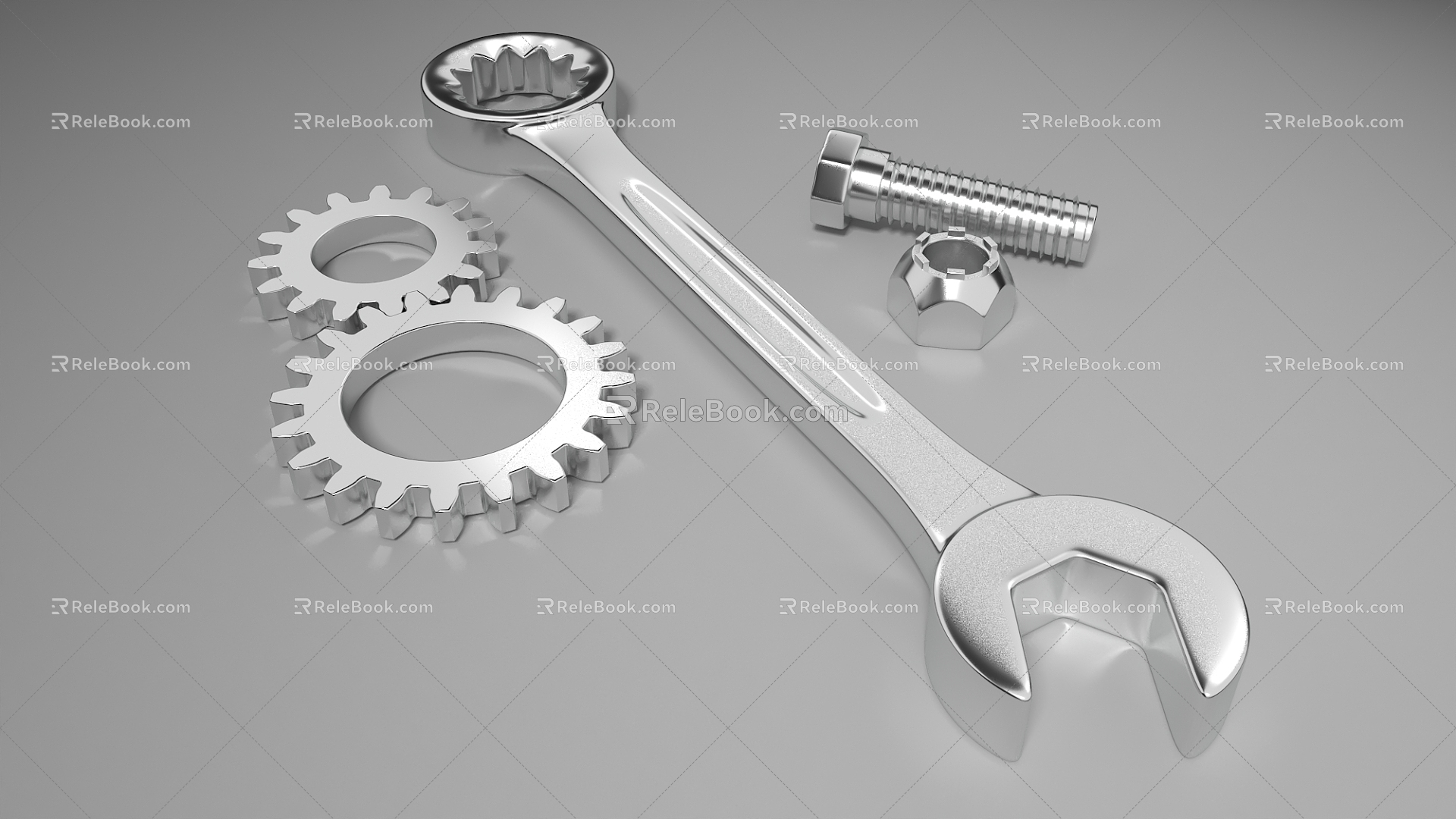 wrench gear screw metal tool 3d model