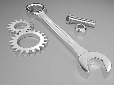 Essential Hardware Tools Collection With Wrench Gears Bolt And Nut Components 3d model