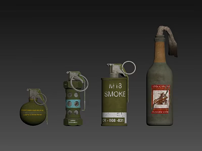 Modern grenade smoke bomb flash bomb incendiary bottle 3d model