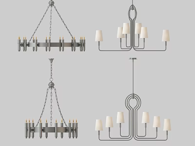 Various Modern Chandeliers With Metal Frames And White Lampshades In Different Styles 3d model