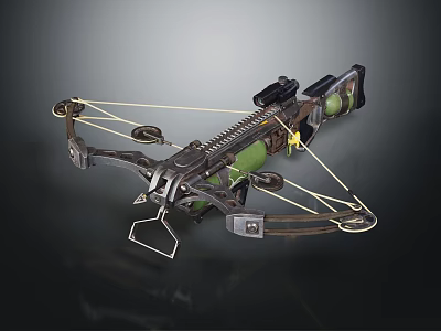 Tactical Crossbow With Metal Components Green Accents String And Sight Attachment 3d model