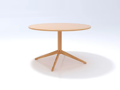 Round Wooden Dining Table with Minimalist Design and Three-Legged Base 3d model